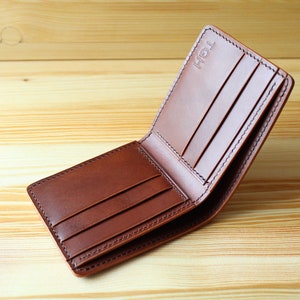 Carteira de couro dobrável, carteira masculina personalizada, carteira de grão integral feita à mão, presente para filho