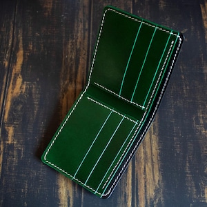 Cartera de cuero plegable - Cartera de cuero italiano de grano completo hecha a mano. Regalo para él, regalo de cumpleaños, regalo para su esposo.