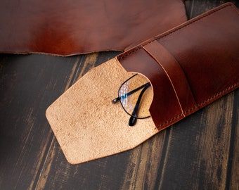 Leather Glasses case, Personalized eyeglass holder, Full grain leather sunglasses cover