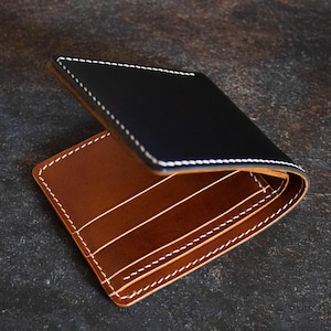 Cartera plegable de cuero hecha a mano, cartera de cuero de grano completo, regalo para hombres, regalo para esposo