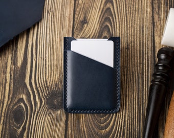 Cartera fina para tarjetas, piel flor, tarjetero minimalista, regalo de aniversario