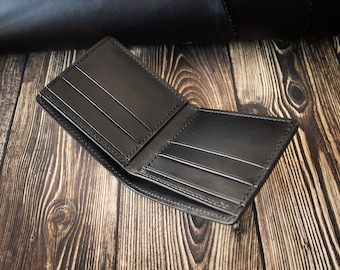 Leather Bifold Wallet, Classic Men&#39;s Wallet, Genuine Italian Leather, Personalized Anniversary Gift