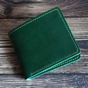 Cartera de cuero plegable, billetera de grano completo personalizada, regalo para él