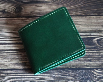 Portafoglio in pelle a due ante, portafoglio personalizzato in pelle pieno fiore, regalo per lui