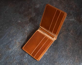 Billetera con clip para billetes, billetera de cuero para hombre, cuero de grano completo, regalo de cumpleaños, regalo para él