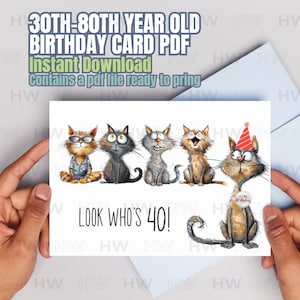 30.-80. Geburtstagskarte, sofortiger Download, Umschlagvorlage enthalten, mehrere Geburtstagskarten, 30.40.50.60.70.80.Geburtstag