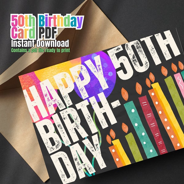 50th Birthday Card, Instant Download, PDF card, Envelope Template Included, Happy Birthday Card, Card 1/2 Centurian, 50 Years Old Card