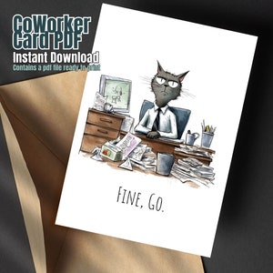 Tarjeta Fine Go CoWorker, Descarga instantánea, Tarjeta PDF 5x7, Tarjeta de compañero de trabajo divertida, Tarjeta de jubilación, Compañero de buena suerte, Tarjeta que se perderá