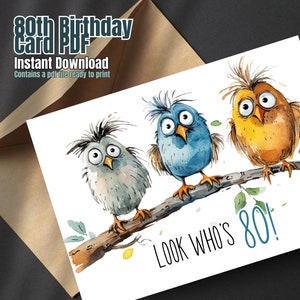 Carte des 80 ans, téléchargement immédiat, carte PDF, modèle d'enveloppe inclus, carte de joyeux anniversaire, carte pour octogénaire, carte des 80 ans