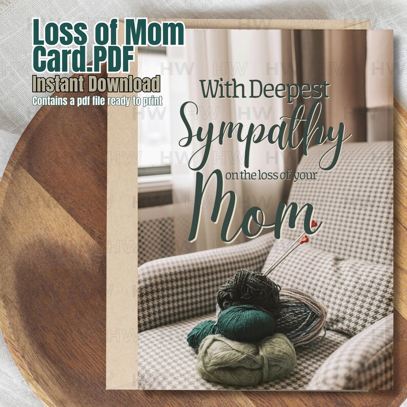 Loss of Mom Sympathy Card, Printable PDF With Envelope (instant ...