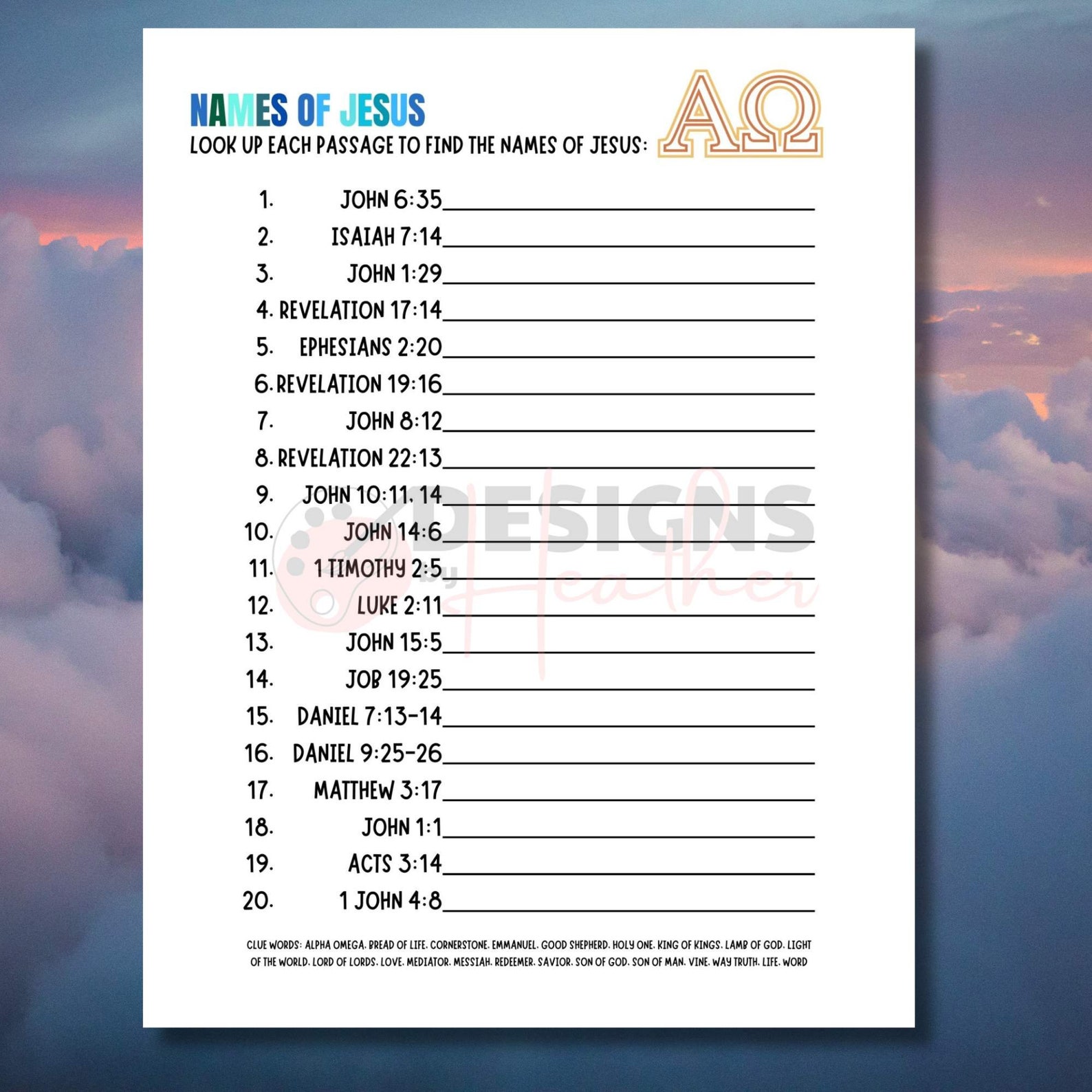 Names of Jesus Children’s Printables, Names of God, Religious Printables, Sunday School ...