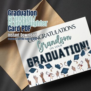 Tarjeta de graduación de nieto, tarjeta de graduación de nieta, descarga instantánea, tarjeta PDF, plantilla de sobre, verso interior u opciones