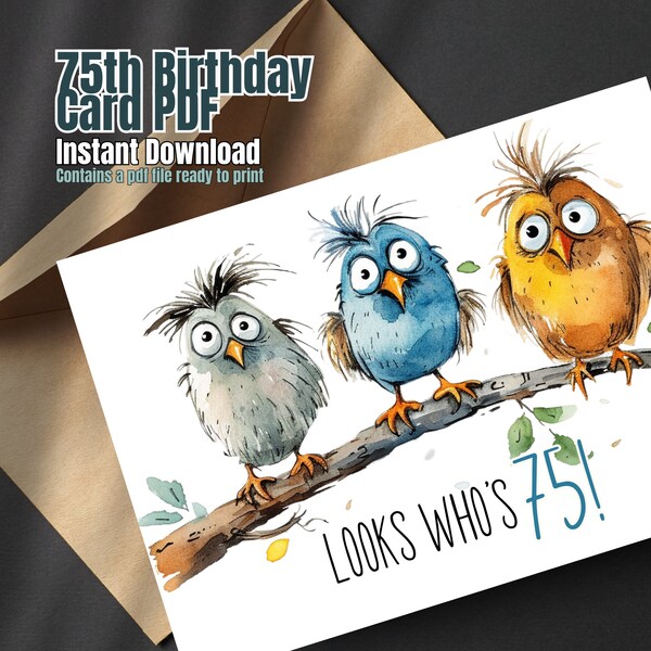 75th Birthday Card, Instant Download, PDF card, Envelope Template Included, Happy Birthday Card, Card 3/4 Centurian, 75 Years Old Card