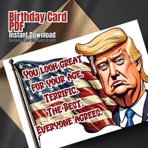 Trump verjaardagskaart, Instant Download, PDF-kaart, envelop sjabloon inbegrepen, Happy Birthday Card, Donald Trump verjaardagskaart, grappige kaart