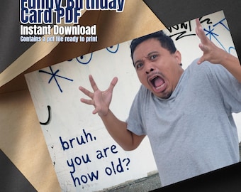 Tarjeta de cumpleaños divertida, descarga instantánea, tarjeta PDF, plantilla de sobre incluida, tarjeta de feliz cumpleaños, tarjeta de cumpleaños de hermano, tarjeta divertida de hermano