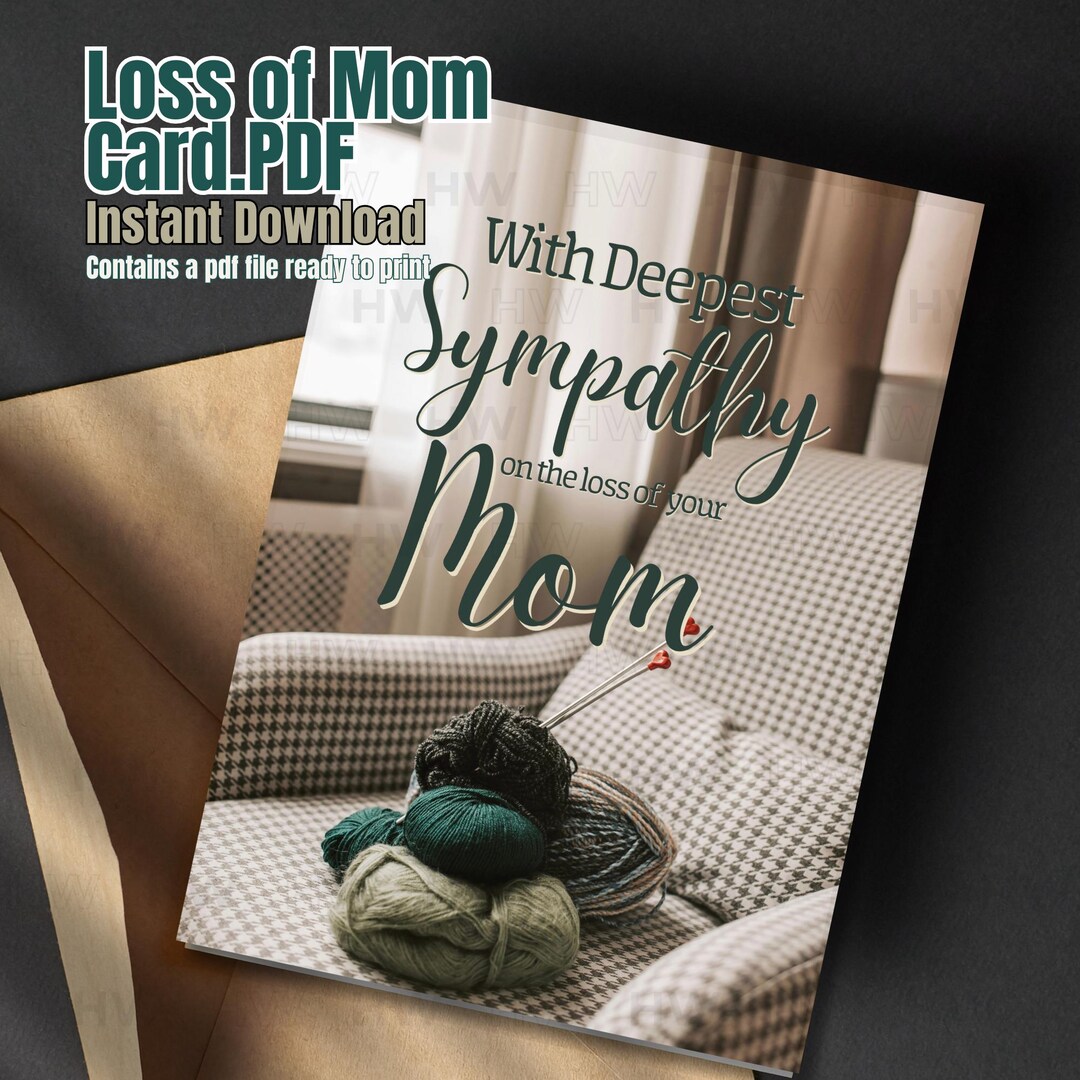 Loss of Mom Sympathy Card, Printable PDF With Envelope (instant ...