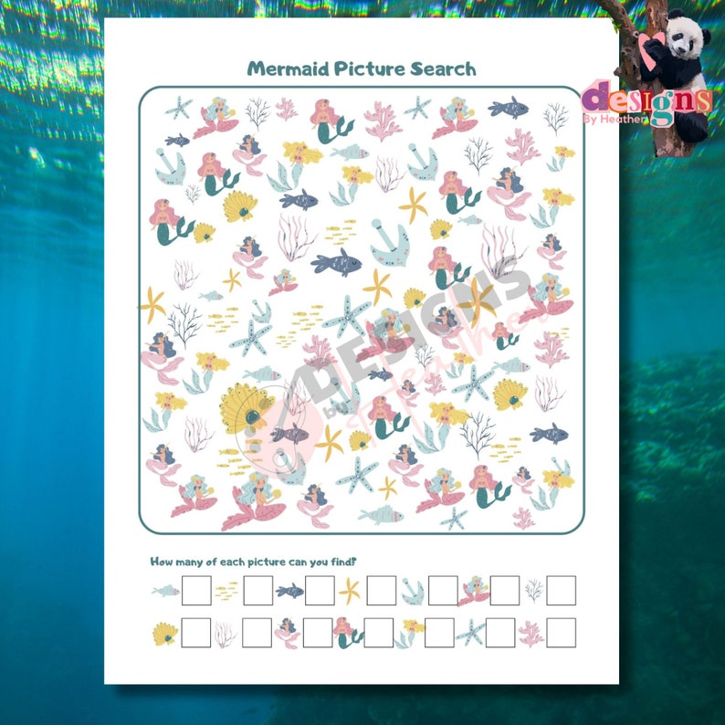 Mermaid Activity Pages, Underwater Mermaid Word Search, Picture Find ...