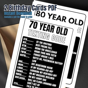 70er und 80er Geburtstagskarte, sofortiger Download, PDF-Karte, Umschlagvorlage inklusive, alles Gute zum Geburtstag, Karte für Achtziger