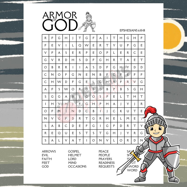 Armor of God Kids Activity Pages, Religious Games (PDF Pattern) - Etsy
