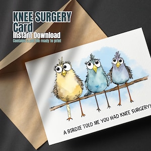 Tarjeta de cirugía de rodilla, descarga instantánea, tarjeta PDF, plantilla de sobre incluida, tarjeta de pronta recuperación, tarjeta para un amigo o familiar, tarjeta de bienestar