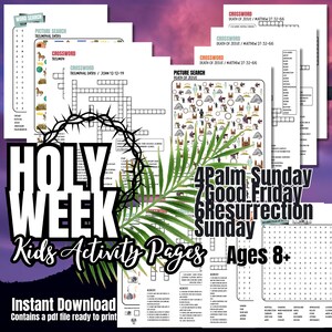 Easter Bible Activity Pages, Resurrection Sunday School Craft, Easter Good Friday Kids Game, Christian Homeschool, Holy Week for Kids Pages,