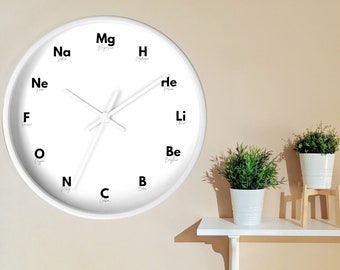 Chemistry Clock, Periodic Table Letter Wall Clock, Teacher Appreciation Week Gift for Chemistry, Science, STEM teacher or professor