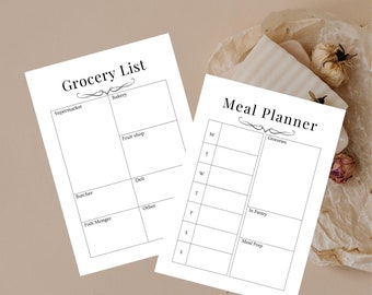 Meal Planner, Menu Planner, Classic Minimal Design, Printable, Template, Grocery List, Meal Prep, Weekly, Daily, PDF, Tracker – DK005