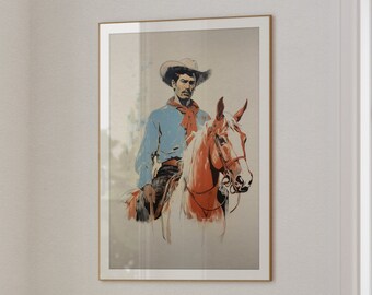 Rustic Cowboy Print | Southwestern Horse Wall Art | Western Ranch Decor