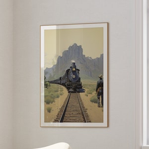 Western Train Illustration | Desert Art Print | Landscape Art | Southwestern Decor