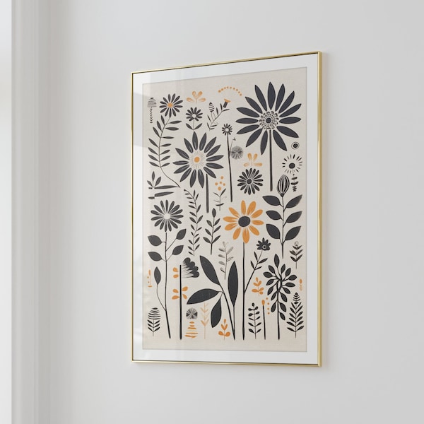 Funky Flowers Print | Modern Matisse Floral Wall Art | Boho Apartment Decor