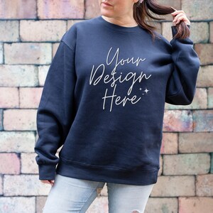Lane Seven 14004, Navy Mockup, Sweatshirt Mockup, Sweater Mock up, Lane 7 Crewneck,LS14004, Brown Hair, Real Person,Oversized,Outdoor, Model