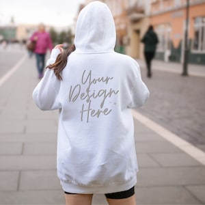 Lane Seven 14001, Back White Hoodie Mockup, Outdoor Lifestyle, Sweatshirt Mock,LS14001,Hooded, Real Person,Oversized,Exercise,Brown Hair