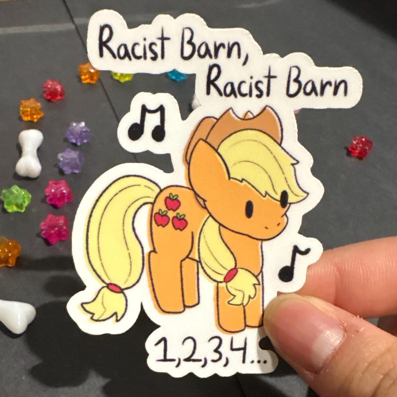 Applejack MLP “Racist Barn” Misheard lyrics 3” Vinyl Sticker image 2