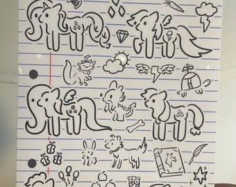 4” by 5.75” My Little Pony MLP Doodles Vinyl Sticker Sheet