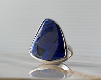 Siberian azurite silver ring, 8.5 size
