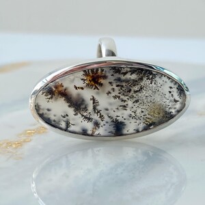 Anillo de plata con ágata dendrítica, anillo de plata con piedra de ágata paisajística, tamaño 8
