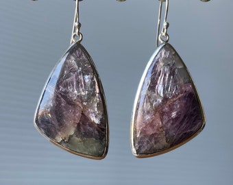 Lepidolite silver earrings, Violet mica silver earrings