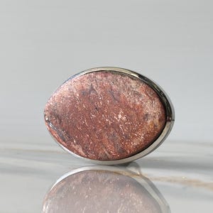 Genuine aventurine silver ring, 9 size
