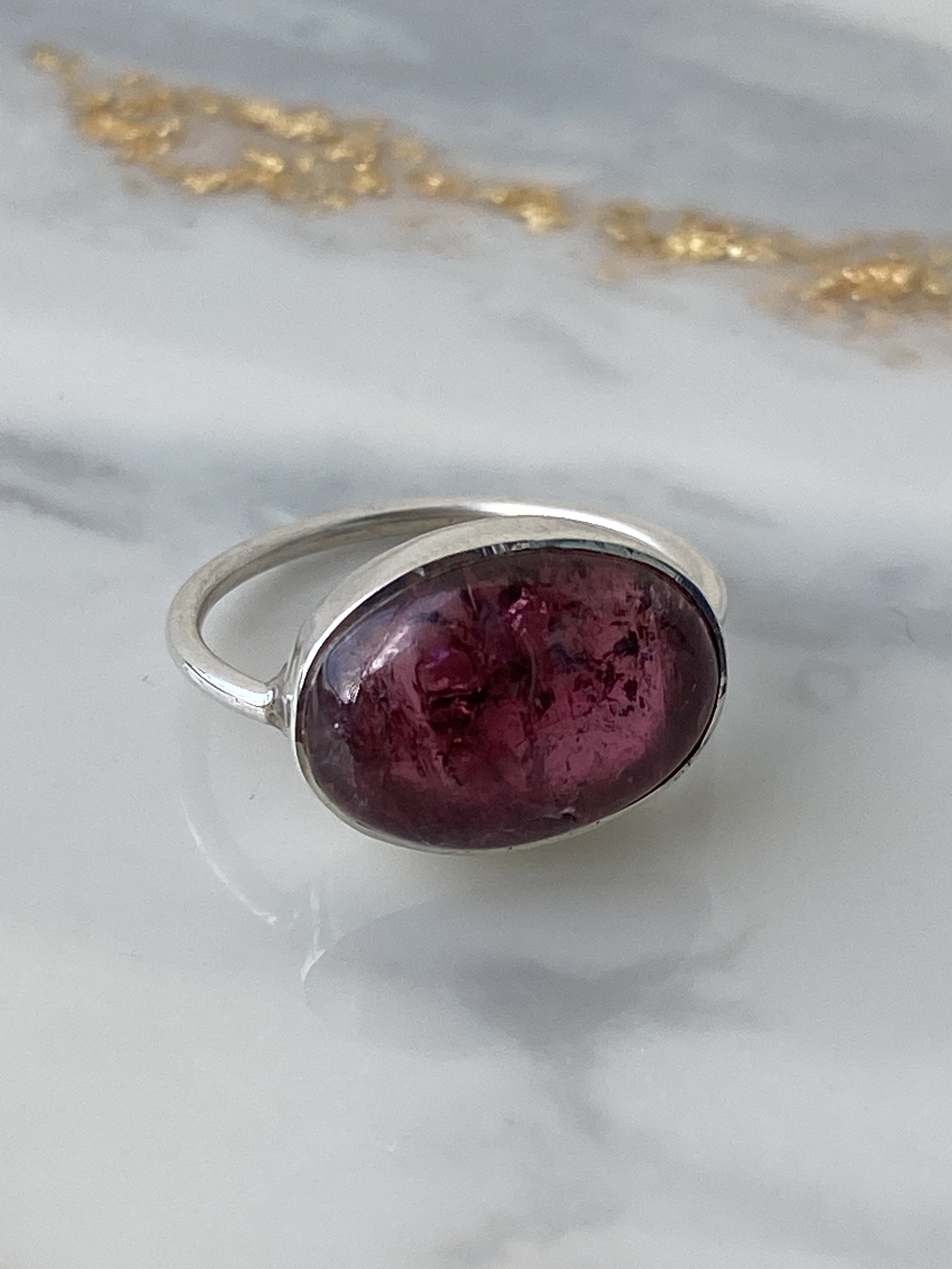 Bague Argent 925 Pierre Rubellite Rose - Taille Marquise - Faite Main En Inde - Neuf Sans Emballage