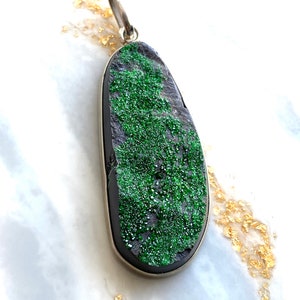 Uvarovite crystal druse pendant, Green garnet pendant