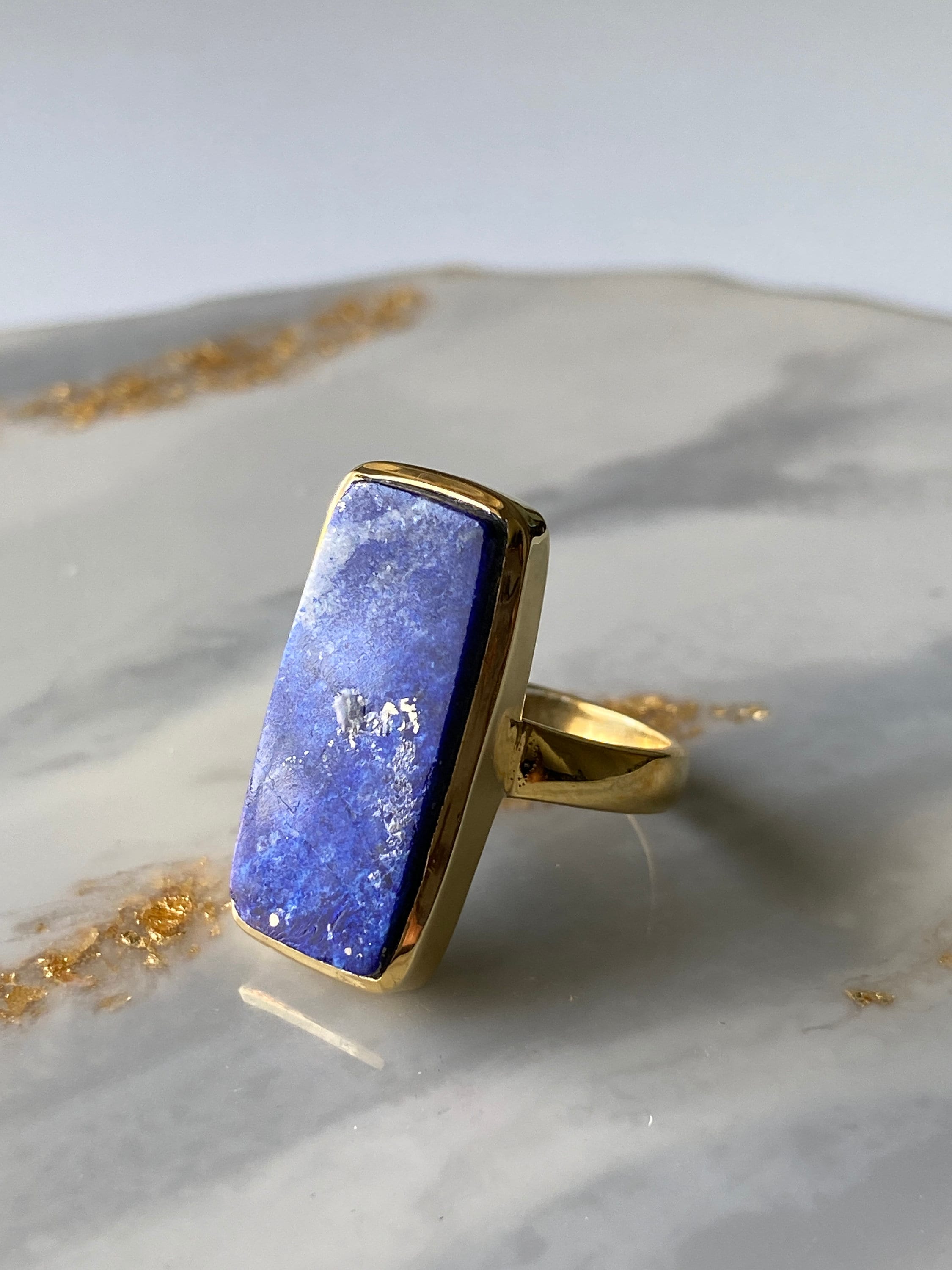 Lapis Lazuli Golden Plated Silver Ring 8 Size, Lazurite Ring - Etsy