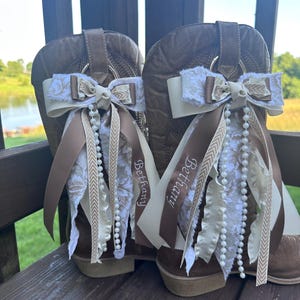 Country Concert Boot Bows, Embroidered Ribbons, Custom Boot Ribbons, Cowboy Boot Ribbons, Cowgirl Bows, Custom Ribbon, Gameday Boot Bows