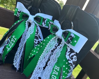 Gameday Boot Bows, Embroidered Ribbons, Custom Boot Ribbons, Spirit Ribbons, College Football Game Gear, Custom Ribbon, Country Concert Bows