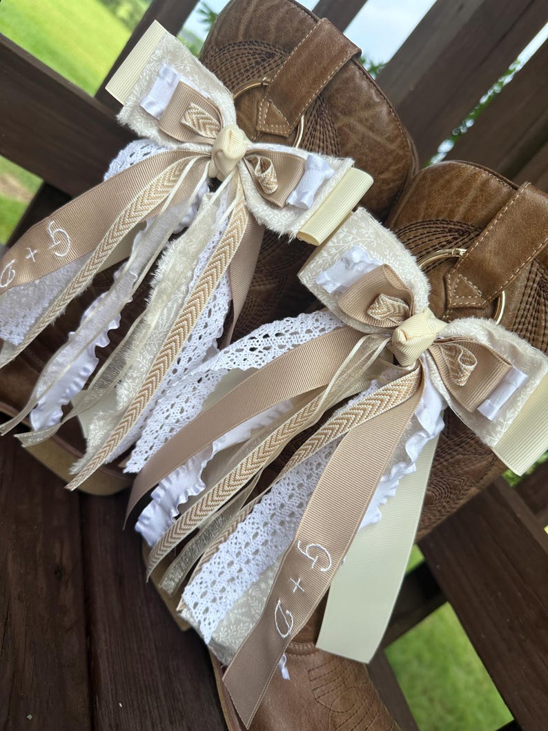 Bridal Boot Bows, Embroidered Ribbons, Custom Boot Ribbons, Cowboy Boot ...