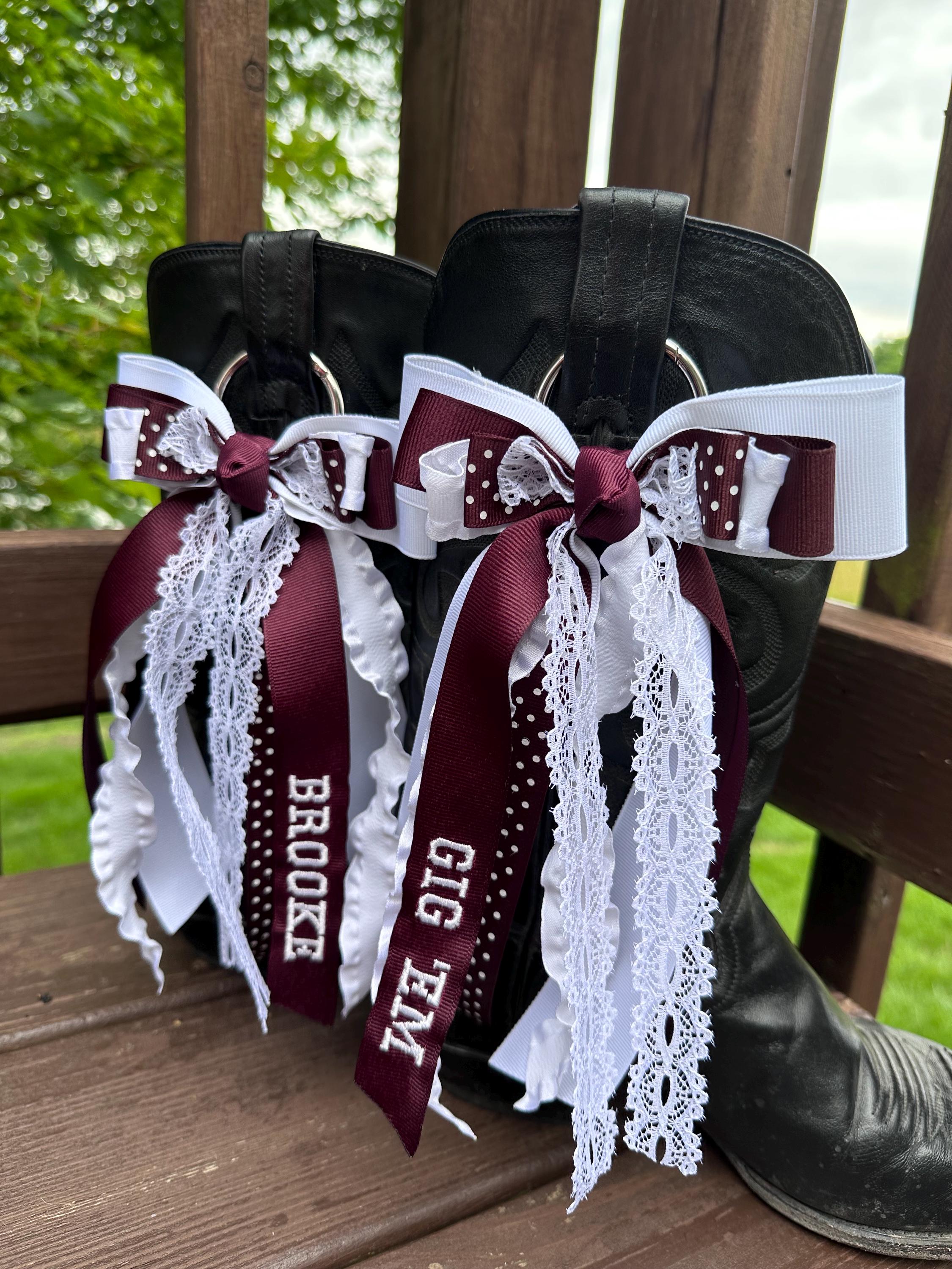 Gameday Boot Bows, Embroidered Ribbons, Custom Boot Ribbons, Spirit Ribbons, College Football Game Gear, Custom Ribbon, Country Concert Bows