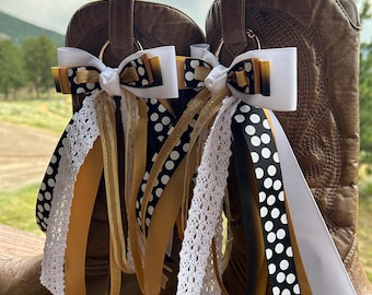 Gameday Boot Bows, Embroidered Ribbons, Custom Boot Ribbons, College Football Fit, Custom Ribbon, Country Concert Bows, Missouri, Colorado