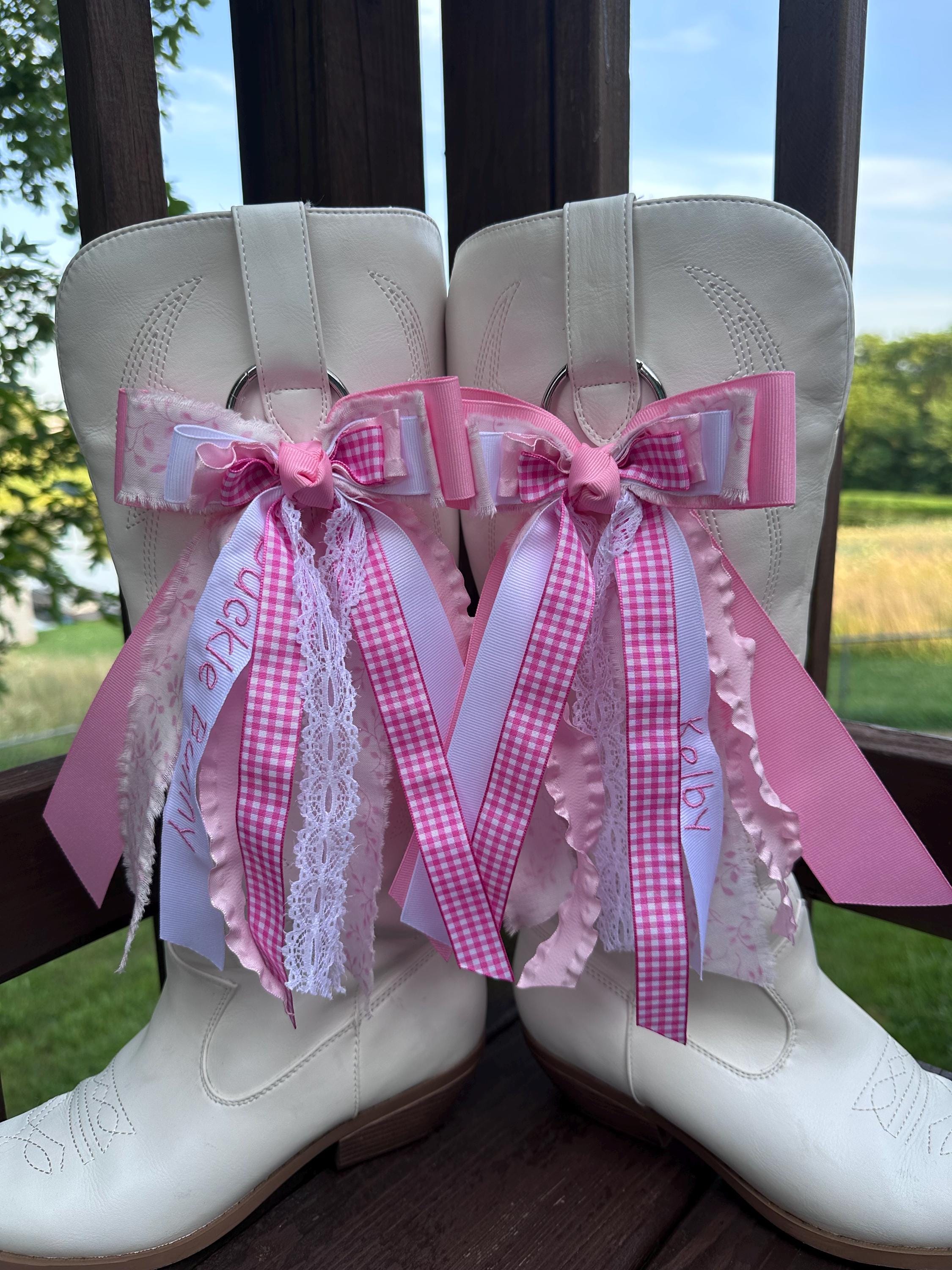 Treat ürself ribbon girly pumps boots Country Concert Boot Bows, Embroidered Ribbons, Custom Boot