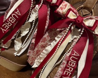 Gameday Boot Bows, Embroidered Ribbons, Custom Boot Ribbons, Spirit Ribbons, College Football Game Gear, Custom Ribbon, Country Concert Bows