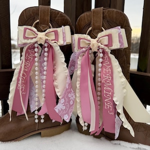 Bridal Boot Bows, Embroidered Ribbons, Custom Boot Ribbons, Cowboy Boot ...