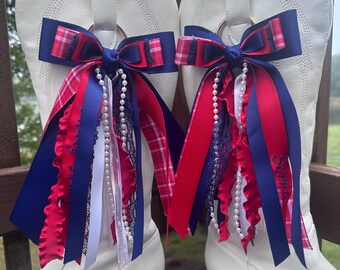 Gameday Boot Bows, Embroidered Ribbons, Custom Boot Ribbons, Spirit Ribbons, College Football Game Gear, Custom Ribbon, Country Concert Bows